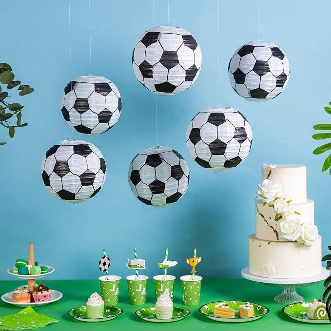 12Pcs 10 Inch Soccer Paper Lanterns Decorative Soccer Ball Hanging Round Paper Lanterns Lamp for Birthday Party Decoration Home Decor & World Cup 2026