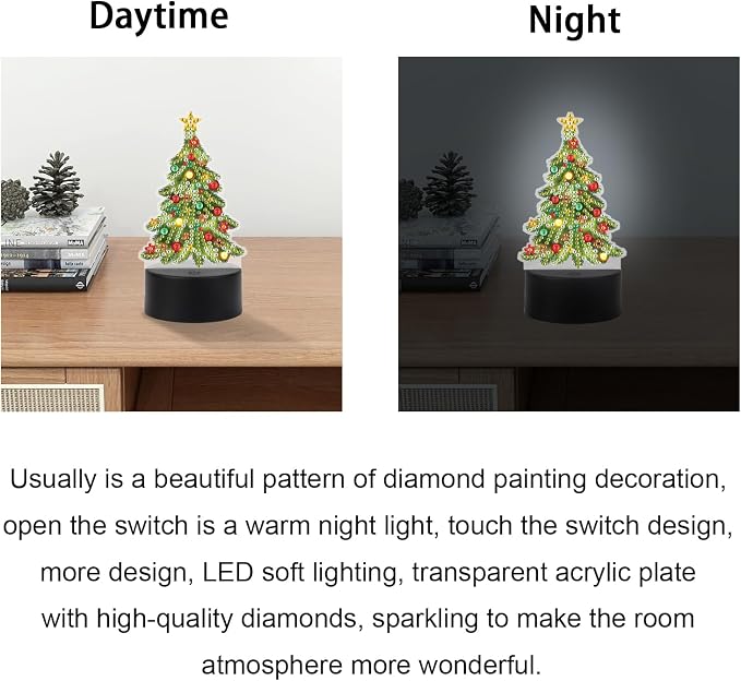 JISHSHAY Christmas Diamond Painting Night Light Diamond Art Table Lamps Gem Art LED Lights Gem Painting Desk Lamp Mosaic Kits for Adults DIY Kits for Adults Paint by Numbers Christmas Tree