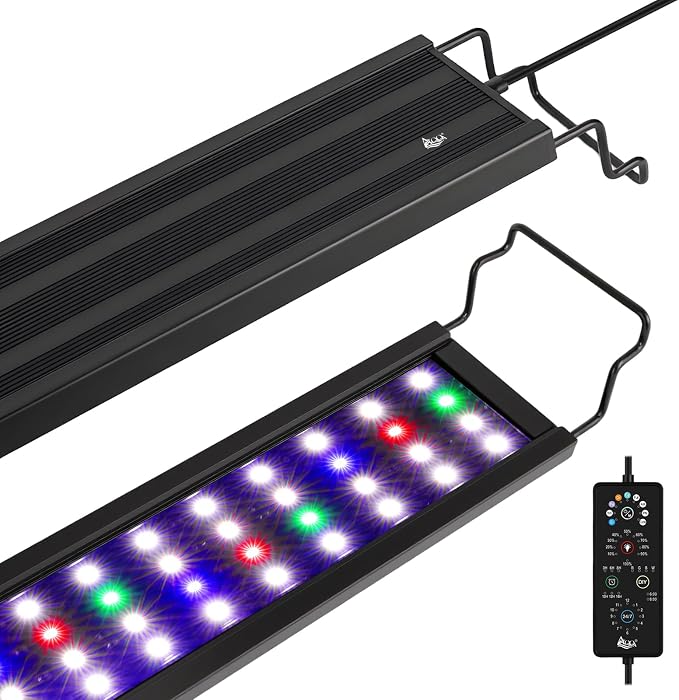 AQQA Full Spectrum Aquarium Plant Light LED Fish Tank Light IP68 Waterproof with 24/7 Natural Mode & DIY RGBW Mode, 9 Colors & 10-Level Brightness Adjustable, 6 Timer Settings for 24"-32" Tank (26W)