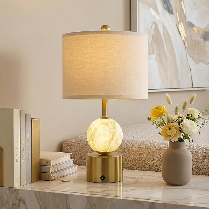 20.5" Small Bedside Table Lamps for Bedroom Nightstands, Gold Glass Modern Table Lamps Set of 2 with USB A+C Charging Port, Night Light, Luxury Lamps for Living Room End Table(Bulbs Included)
