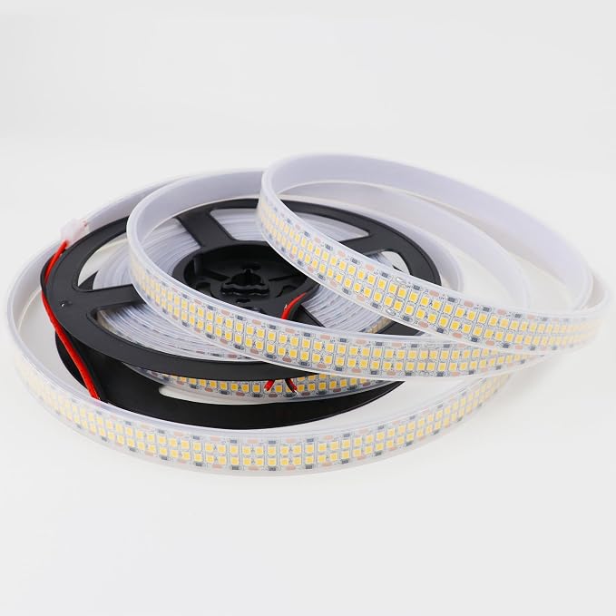 LED Strip Lights Warm White 3000K Double Row DC12V 16.4ft/5m IP67 | 2835 SMD 2400LEDs Bright LED Tape Light Flexible Dimmable Ribbon Lamp Waterproof Outdoor Lighting (No Adapater and Dimmer)