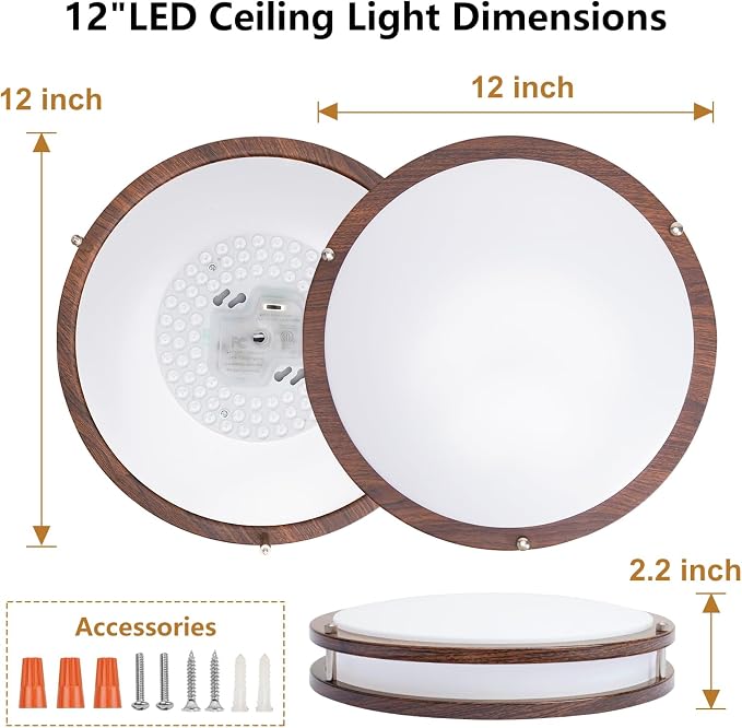 Flush Mount Ceiling Light - 2 Pack 36W 3000K/3500K/4000K/5000K/6000K Dimmable Led Ceiling Light Fixture for Kitchen Hallway Bedroom Bathroom (2, Nussbaum, 12 Inch)