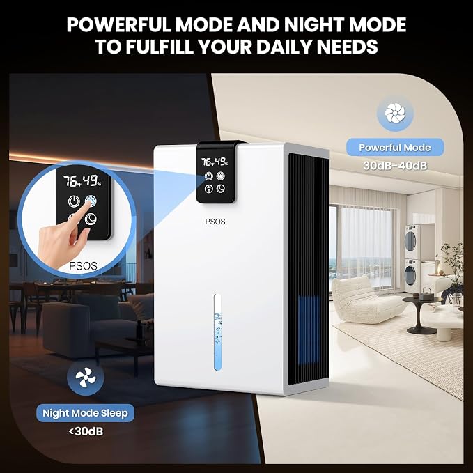 Dehumidifier, Dehumidifiers for Home, 98 OZ Water Tank, (1000 sq.ft) Quiet Dehumidifier for Basement Bathroom Bedroom with Humidity Display, Auto Shut Off, Relaxing 7 Color Ambient Light(White)