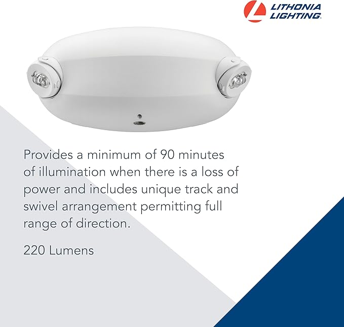Lithonia Lighting Quantum Emergency Light, 2 Aimable Lamp Heads, 120/277V | Ceiling or Wall Mount, White Thermoplastic, Contemporary Commercial LED Emergency Lights w/ 120/277V Dual Voltage (ELM2L M12)
