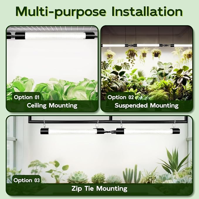 Hlite LED Grow Light 16 inch, Hanging Full Spectrum Linkable 4 Pack | Linkable Plant Grow Lights for Indoor Plants, Plug and Hanging with On/Off Switch, Seedling to Flowering, White