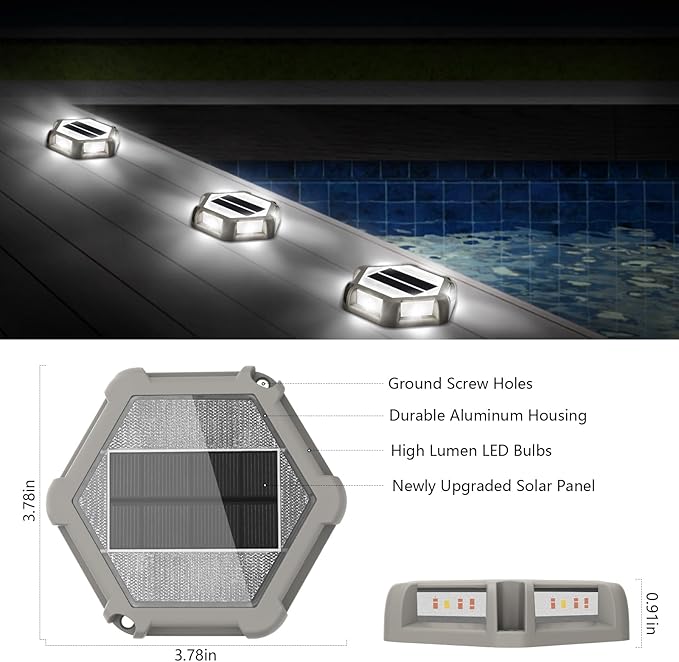 T-SUN Solar Deck Lights Outdoor, 24 Pack Solar Driveway Lights for Outside, 6000K Modes Dock Deck Light Solar Powered Waterproof, Step Light for Yard Pathway Walkway Sidewalk Stair