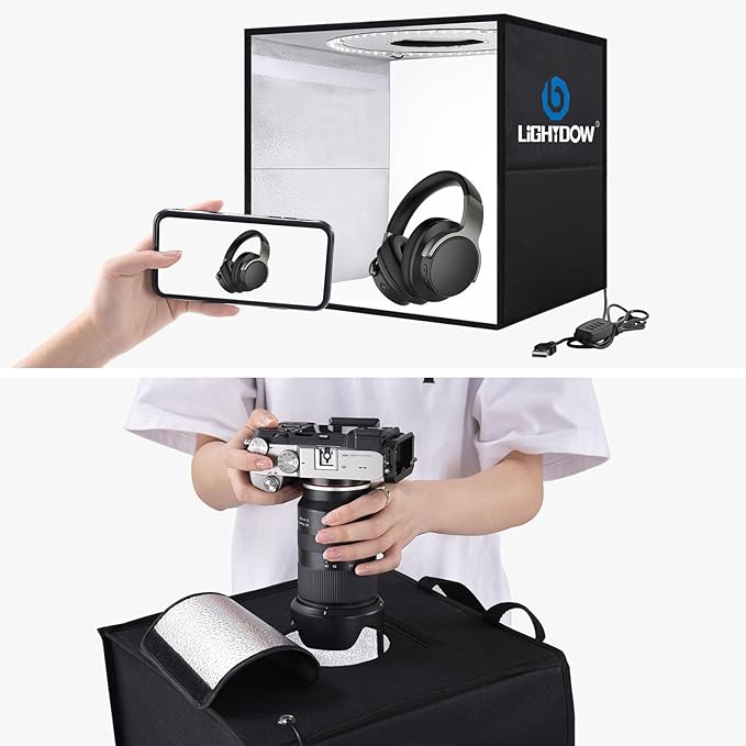 Lightdow 12"x12"x12" Photo Studio Light Box Photography with Desktop Tripod & 120 LEDs (CRI>95), 6 Backdrops - Portable/Dimmable Folding Shooting Tents for Toys/Jewelry/Watches/Cosmetics