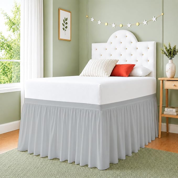 Cottingon Dorm Room Bed Skirt, 100% Microfiber, Light Grey, Twin XL-36'' Drop