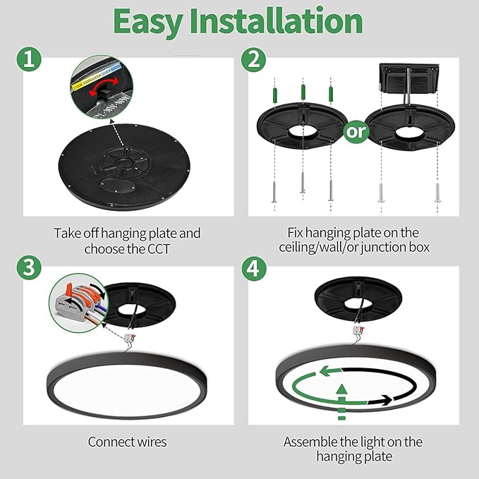 6PK 12 Inch Dimmable LED Flush Mount Ceiling Light,24W, 2520LM, 2700K/3000K/4000K/5000K/6000K CCT Selectable, Round Flat Panel Light Low Profile Ceiling Lamp for Bedroom/Kitchen/Living Room, Black