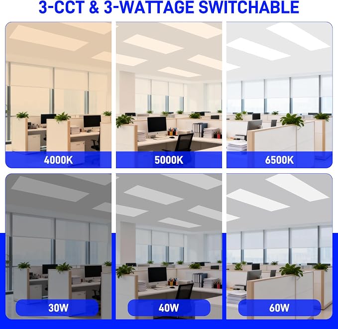 hykolity 2x4 LED Flat Panel Light,Dimmable,Selectable,Drop Ceiling,6 Pack | DLC Listed 0-10V Dimmable 40W/50W/60W 4000K/5000K/6500K 115LM/W Recessed Lights for Office Classroom Hospital Retail Garage