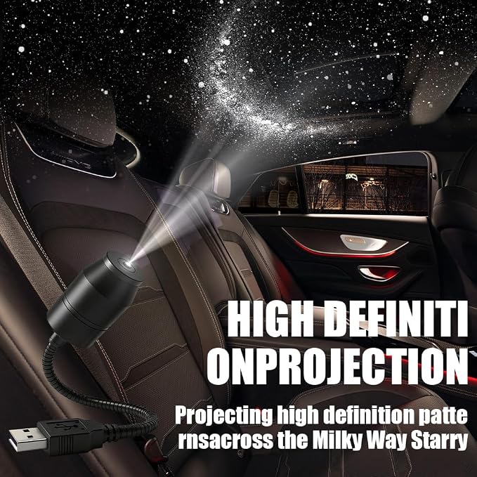 Ultra-High-Definition Car Projection – Galaxy Night Light Projector, USB Starry Sky Lamp with 360° Gooseneck & Dimmer for Bedroom, Ceiling Decor