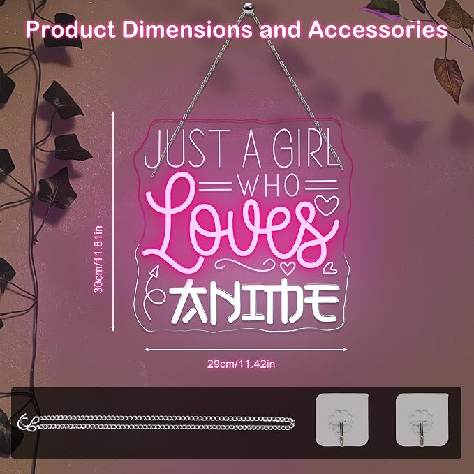 Just a Girl Who Likes To Watch Anime Neon signs Anime Girl Neon Sign LED Light with Dimmer for Bedroom Office Hotel Pub Cafe Bar Home Art Recreation Room Man Cave Wall Decor Pink