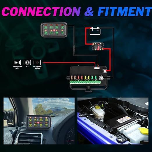 RGB 8 Gang Switch Panel Bluetooth 8 Switch Pods Relay System Box Multifunction 3 Modes Toggle Momentary Pulsed Dimmable Touch Switches for Trucks RV Boat Off Road ATV UTV SUV RZR Boat
