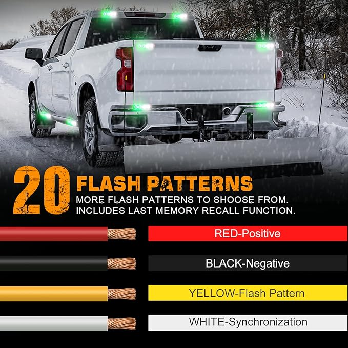 8PCS Sync Grill Strobe Lights 32 LED Green White Emergency Lights | Grille Surface Mount Warning Safety Hazard Caution Light for Tow Plow Trucks Construction Vehicles, Car, ATV, UTV, Motorcycle