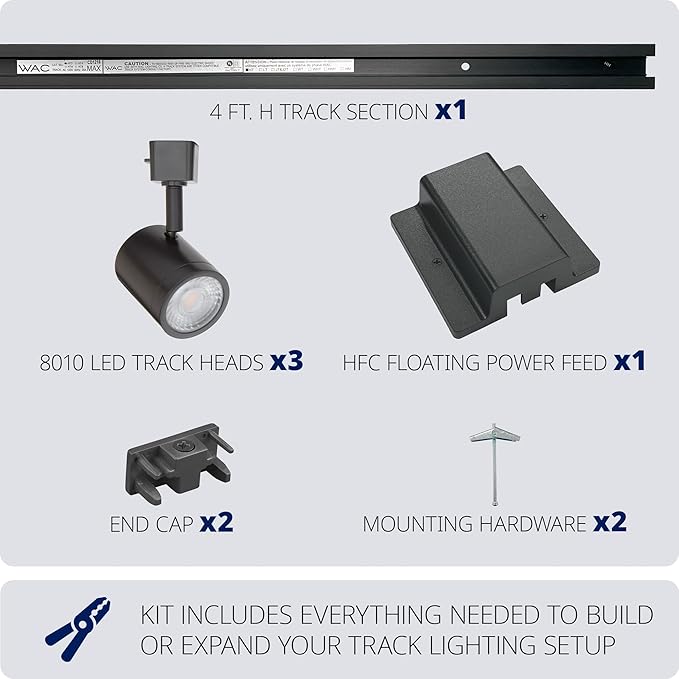 WAC Lighting Charge 8010 LED 27W 3 Light Track Kit with Floating Canopy Feed and 4Ft Track with End Caps 5-CCT Selectable Heads Fully Dimmable in Brushed Nickel