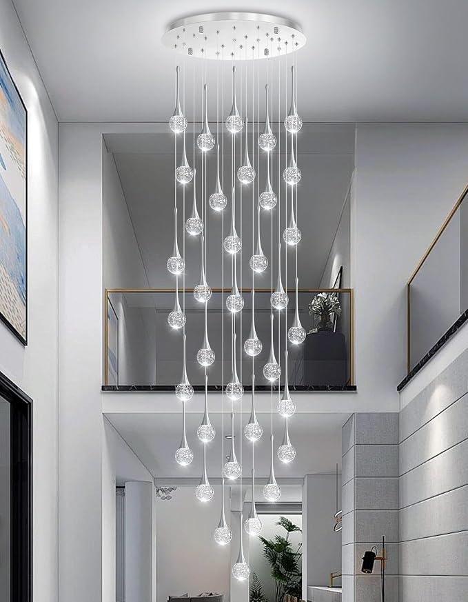 36 Light Modern Glam Crystal Chandelier for High Ceiling LED Dimmable Ceiling Pendant Light Staircase Foyer Enterway Living Room Chandelier Lighting Antique Silver