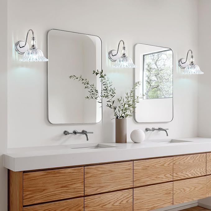 Bathroom Vanity Light Fixtures Single-Head Wall Sconces Lighting with Floral Crystal Glass Shade Chrome Wall Lights for Bathroom,Bedroom,Hallway,Bedside(Bulbs Not Included)