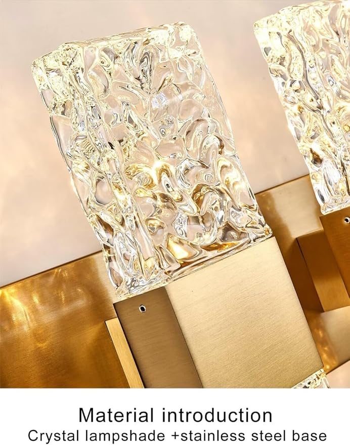 Gold Bathroom Vanity Lights Fixtures Over Mirror LED Crystal Modern 3 Light Brushed Stainless Steel Wall Mount Light for Bathroom Lighting Fixtures 3000K 30Watts Warm Light