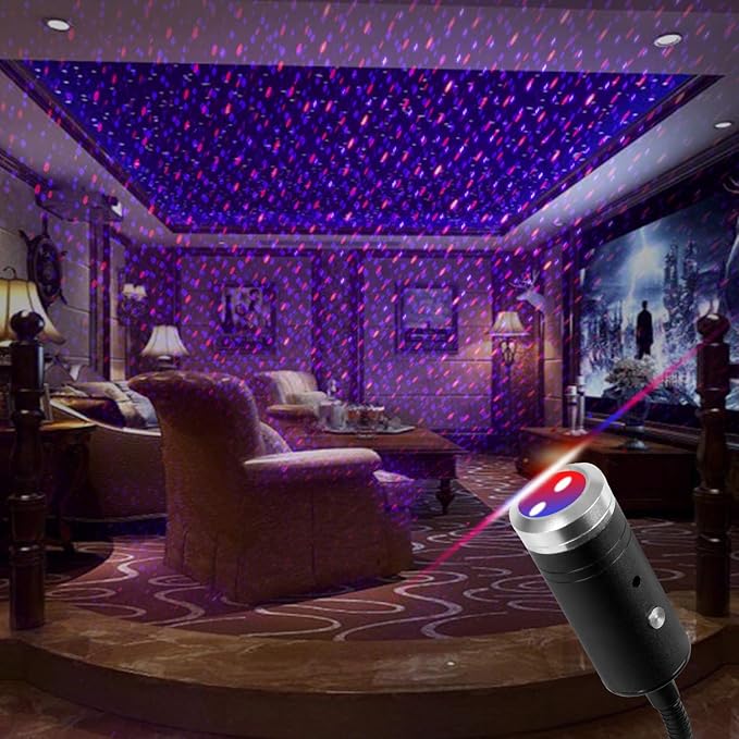 USB Star Light Sound Activated, 3 Colors + 9 Functional Modes, Aevdor Car Ceiling Interior Light, Romantic USB Night Light Decorations for Home Car Room Party Ceiling,Plug and Play (Red&Blue)