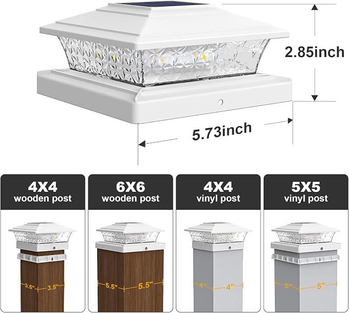 Solar Post Cap Lights Outdoor 12pack, Waterproof Fence Post Lights with 16 Ultra Bright LEDs Fit 4x4/5x5/6x6 Wood/Vinyl Posts, White Deck Post Lights with Warm/Cool White for Garden Patio Porch Yard
