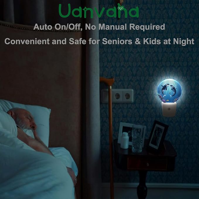 Whale Night Light Undersea Killer Whales Blue Ocean Sea Coastal LED Dusk to Dawn Plug-in Nightlight Auto Sensor for Bedroom Bathroom Hallway Living Room