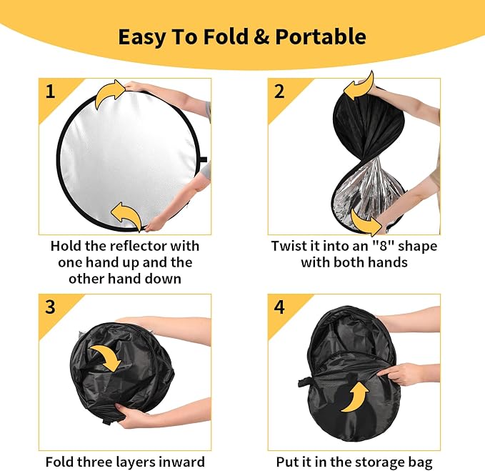 24/32/43/52in Reflector Photography,5 in 1 Light Diffuser with Panel &Bag Light Reflectors for Photography, Ideal for Content Creator Essentials&Photographer in Silver,Gold,White and Black