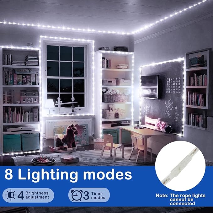KNONEW 164FT 1000LED Rope Lights for Outside,Outdoor String Lights Waterproof 8 Modes Clear Tube Light for Indoor,Bedroom,Wedding,Garden,Patio,Christmas,Tree,Rv,Holiday Decoration(Cold White)