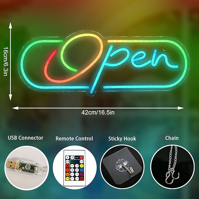 ineonlife Open Neon Sign Dream Colorful Open Controller Neon Light for Wall Display Sign Walls Window Door Bar Shop Coffee Salon Hotel Store Restaurant Bakery Decorations