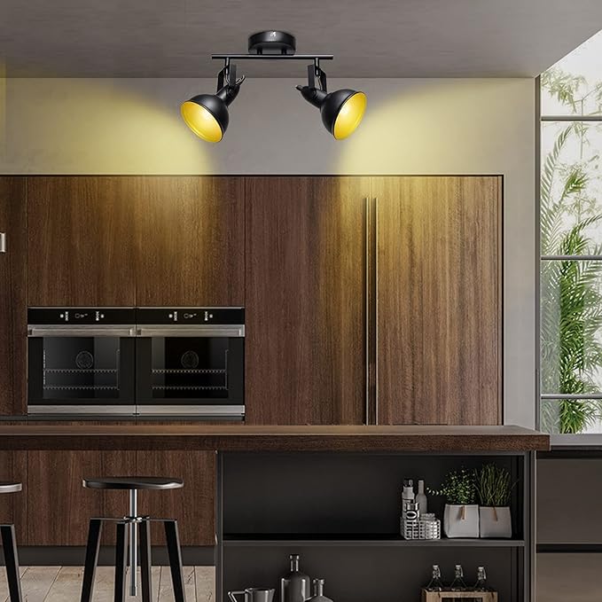 HiBay 2-Light Track Lighting Fixtures, Industrial Ceiling Wall Spot Lights Kit, Flexible LED Spotlights Black for Kitchen Bedroom Bedside Picture, E12 Base (Bulbs Not Included)