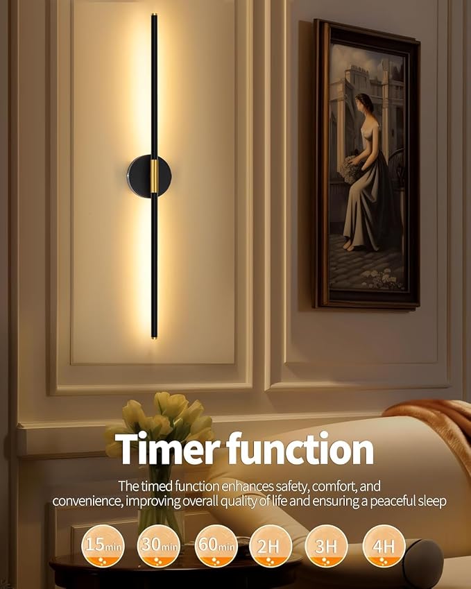 40" Battery Operated Wall Sconce Set of 2, 350° Rotating Lamp, Black Gold | Wireless, 8000mAh Rechargeable Battery, Stepless Dimming, 3000K-6000K, Remote & Touch Control, Timer, Living Room, Bedroom