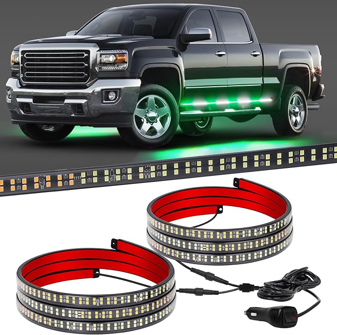 2PCS 70 inch Running Board Strobe Lights 864 LED Emergency Lights | Exterior Green White Flashing Warning Hazard Caution Safety Light Strip for Tow Plow Trucks Construction Vehicles Pickup