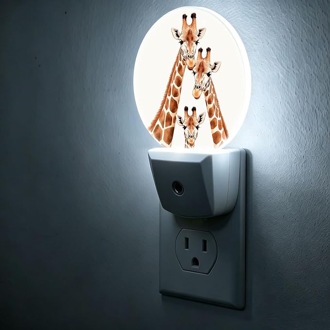 LED Night Light Giraffe Family Cute Night Lights Plug into Wall Auto on/off | Funny Plug-in Night Light with Dusk to Dawn Sensor, Energy Saving Nightlight for Hallway Kitchen Living Room