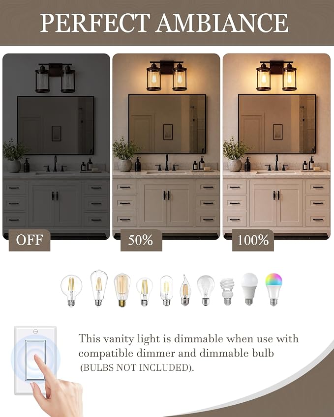 2-Light Oil Rubbed Bronze Bathroom Light Fixtures, 13.8 Inch Modern Bathroom Vanity Lighting Fixtures Over Mirror with Clear Glass and Metal Cage Wall Sconce Lights for Bath, OS-3014ORB-2W