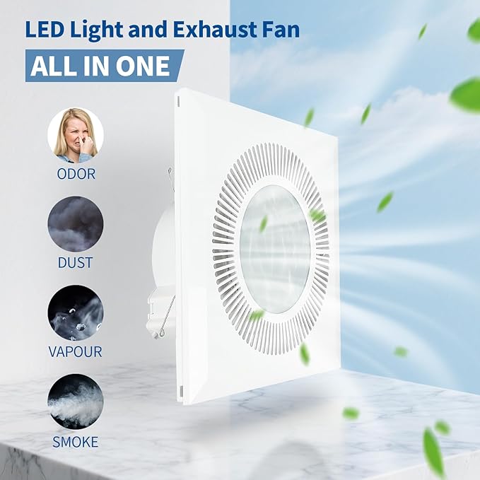 Bathroom Exhaust Fan With Light, Ultra Quiet 1.0 Sones Bathroom Vent Fan With Light, 110 Cfm, Bathroom Fan With Light, Three Color Temperatures 2700k/4000k/5700k, Ceiling Mount For Home, Bath, Office