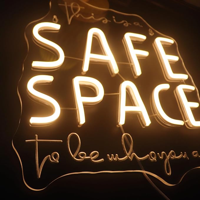 "This Is A Safe Space To Be Who You Are" Neon Sign, Positive Quotes Decorative Neon Lights for Home Room Wall Decor, Kids Room Wall Hanging Banners, Playroom Wall Decor Neon Light Sign(warm white)