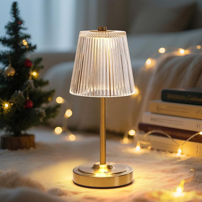 Shenmoyl Set of 2 Cordless Touch Table Lamp with 5200mAh Battery - 3 Adjustable Color Temperatures & Dimmable, Rechargeable Lamp for Bedsides, Living Room, Entryway, Bookshelves (Transparent Stripe)