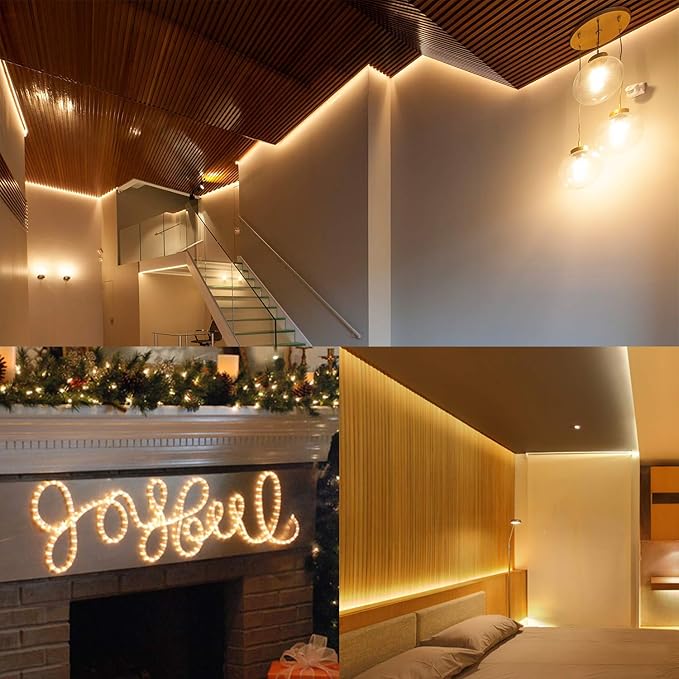 50ft 360 LED Rope Lights, 110V Warm White 3000K, Waterproof Classic Clear Rope, Indoor/Outdoor, Patio, Flexible, Linkable, Durable