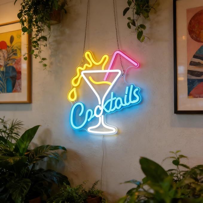 Cocktail Neon Sign Bar Neon Light Wall Decor Home Bar Party Lounge Decor | Dimmable Cocktail LED Neon Sign for Bar Club Game Room Restaurant Man Cave Party Birthday Drink Lover Gift Wall Decoration