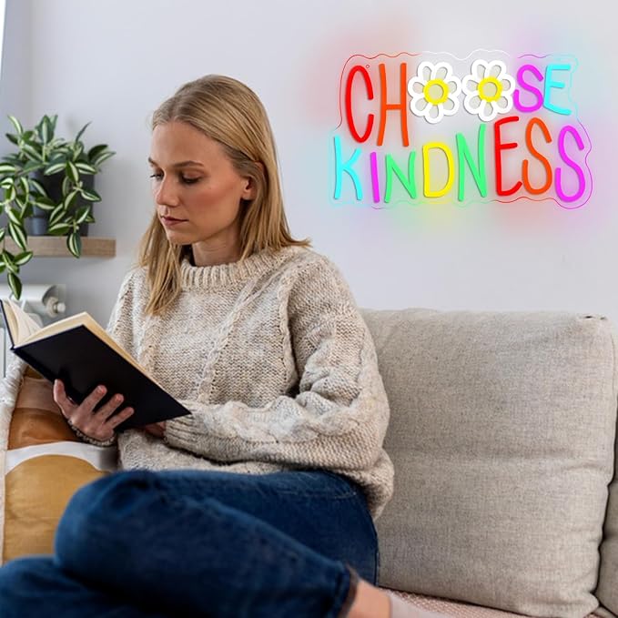LISIGNVE Choose Kindness Neon Sign USB Powered Be Kind Neon Light for Wall Decor LED Motivational Quotes Light Up Sign for Home Bedroom Living Room Nursery Office Coffee Shop