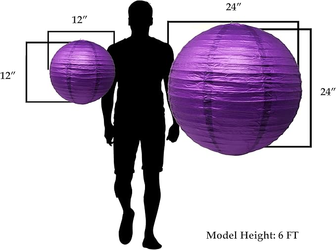 Mudra Crafts Purple Paper Lanterns Wedding Party Decorations - 12 in 10 Round Hanging Ceiling Lanterns, 10 Pack, Decorative Lamp Shades