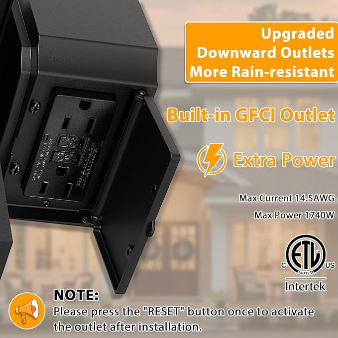 Porch Lights with GFCI Outlet, Black Dusk to Dawn Motion Sensor Outdoor Light, 3-Mode Wall Exterior Lighting Fixture, Waterproof Outside Lights Sconce for House Front Door Patio Garage