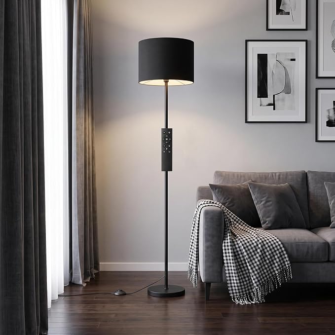 Dimmable Floor Lamp for Living Room with Remote, 9W 900LM LED Bulb Included, Black Shade Black Pole