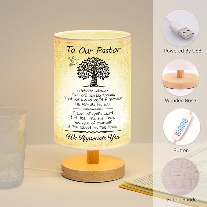 WSYEAR Appreciation Gifts - Unique Pastor Gifts for Pastor Day, Christmas, Birthday, Anniversary, Fathers Day, Fabric Bedside Decor Lamp