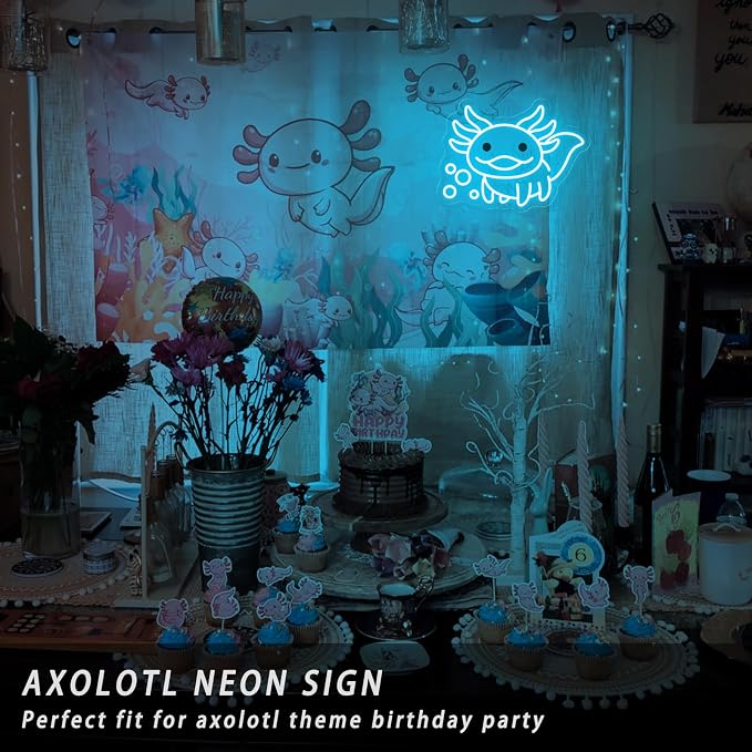 Axolotl Neon Sign for Bedroom Decor, Cute Axolotl LED Night Light | Kawaii Room Decor, Gamer Setup, Kids Bedroom, Game Room, Birthday Party, Cozy Ambience, USB Powered, Premium Finish, Ice Blue