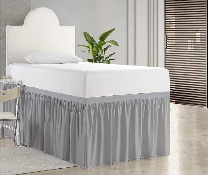 Dorm Bed Skirt, Twin XL, 34" Drop, Light Grey | Soft Microfiber Fabric, College dorm rooms, Hides under-bed storage, Fits 39"x80" Beds, Wrinkle-resistant, Machine Washable