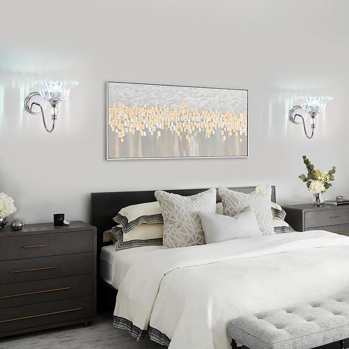 Bathroom Vanity Light Fixtures Single-Head Wall Sconces Lighting with Floral Crystal Glass Shade Chrome Wall Lights for Bathroom,Bedroom,Hallway,Bedside(Bulbs Not Included)