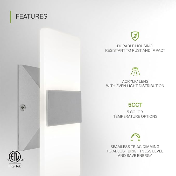 ASD 8 Inch Indoor LED Wall Sconce - 10W 2700K-5000K Dimmable Brushed Nickel Wall Sconce Lights for Living Room, Bedroom, Bathroom, Hallway - Modern Wall Sconces Hardwired, ETL Interior Light