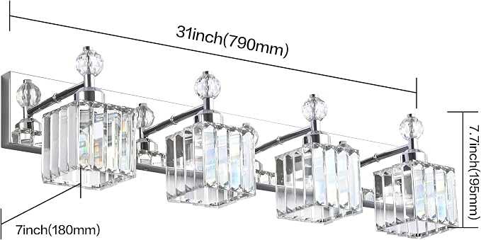 PRESDE Crystal 4 Light Bathroom Vanity Lights Chrom Vanity Light for Bathroom Over Mirror Modern Bath Wall Lighting