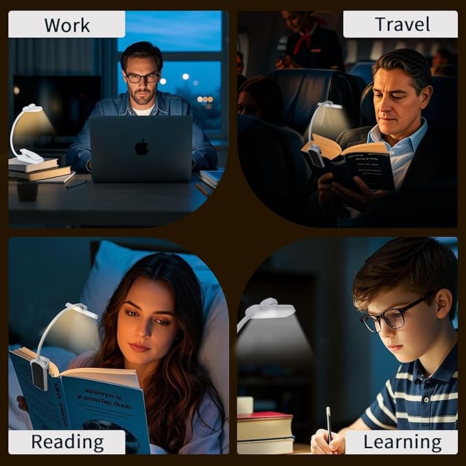 24 Led Rechargeable Book Light For Reading In Bed-Eye Caring 3 Color Temperatures,80 Hrs Runtime Lightweight Clip-On Lamp, Perfect For Kids, Book Lovers, And Student Gifts (White, Rotating)