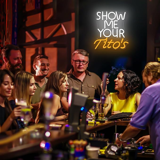 Show Me Your Titos Neon Sign merchandise Neon Led Sign Bar Neon Sign for Man Cave Dimmable Neon Light Up Sign for Beer Bar Pub Business Club Party Bistro Garage Gift